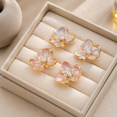 Women Pink Purple Flower Zircon S925 Silver 18k Gold-plated Stud Earring Fashion Elegant Sweet Low MOQ in Stock Causal Jewelry