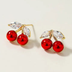 Luxury Glamorous Glitter Butterfly Fruits Cherry Stud Earrings for Girls Sweet Flower Floral Jewelry for Women Lady Accessories