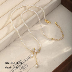 Fashion Elegant Butterfly Pearl Cubic Zirconia 18K Gold Plated Necklaces for Girls Sweet Jewelry for Women Ladies Wholesale