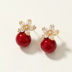 Elegant Sweet Flowers Solid Color Red Drop Earrings for Girls Dainty Minimalistic Jewelry for Women Ladies Accessories Chic