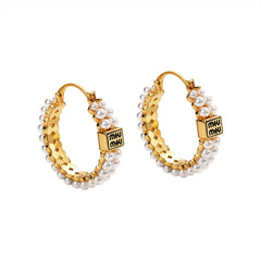 Women's Retro Style Hoop Earrings Imitation Pearl Letter Loops and Buckles Unique Earrings Fashion Charm Ear Accessories New