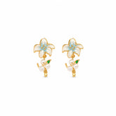 Women Flower Shape Drip Glaze Hand-Painted Graffiti Earring Elegant Freshwater Pearl 18k Gold-plated S925 Silver Daily Jewelry