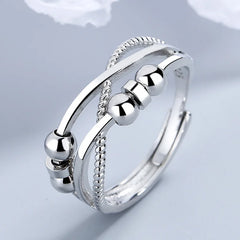Double-layer Bead Open Rings Women Adjustable Geometric Minimalist Stackable Band Modern Fashion Jewelry Gift Accessories Bulk