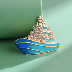 Fashion Rhinestone Boat Elegant Trendy Sweet Brooches for Girls Stylish Trendy Pins Jewelry for Women Ladies Accessories Chic