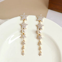 Fashion Star Sweet Elegant Tassel Drop Earrings for Girls Trendy Stylish Dainty Glamorous Jewelry for Women Ladies Accessories