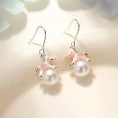 Fashion Sweet Imitation Pearl Animals Horses Drop Earrings for Girls New Year Pink Jewelry for Women Ladies Accessories Chic