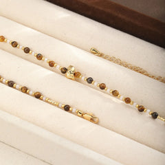 Fashion Tiger Eye Stone Beads Necklaces for Girls Copper 18K Gold Jewelry for Women Ladies Wholesale Bulk China Manufacturer