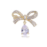 Fashion Bowknot Classic Elegant Rhinestone Glitter Brooches for Girls Stylish Simple Pins Jewelry for Women Ladies Accessories