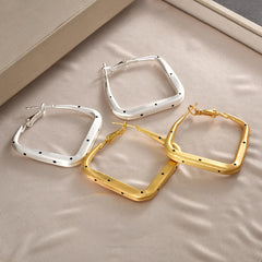 Korean-style Plain Square Earrings Bezel Polka Dot Brushed Hoop Earrings High-end Niche Design Elegant Large Simple Accessories