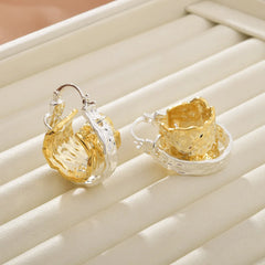 Metal Hammered Hoop Earrings Gold Silver Plated Irregular Wavy Double Layer Chunky Statement Jewelry Women Accessories Wholesale