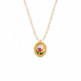 Female Flower 0.2cm Natural Stone Chain bar 18k Gold-plated Drip Glaze Hand-Painted Necklace Earring in Stock Jewelry for Daily
