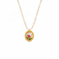 Female Flower 0.2cm Natural Stone Chain bar 18k Gold-plated Drip Glaze Hand-Painted Necklace Earring in Stock Jewelry for Daily