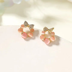 Ladies Star Heart Strawberry Shape Mini Stud Earring Fashion Sweet Pink Rhinestone Jewelry Accessories for Women Daily Holiday