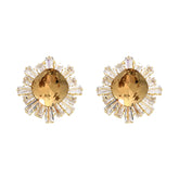 14K Gold Plated Ear Studs Rhinestone Glitter Zircon Inlaid Sunflower Earrings Light Luxury High-end Fashion Exquisite Earrings