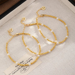 Ladies Glass Pearl 18k Gold-plated Simple Bracelet Fashion Dainty Charms Factory Price Low MOQ in Stock Jewelry for Women Daily