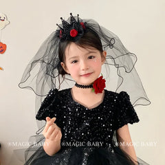 2025 Halloween Crown Rose Tulle Hair Bands for Baby Girls Cute Spooky Vampire Queen Alligators for Kids Child Hair Accessories