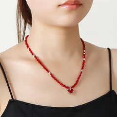 Fashion Cute Glitter Heart Shaped Beaded Necklaces for Girls Sweet Trendy Jewellry for Women Ladies Accessories Wholesale