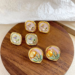 Fashion S925 Silver Freshwater Pearl Stud Earrings for Girls Sweet Flower Drip Glaze 18K Gold Jewelry for Women Ladies Wholesale