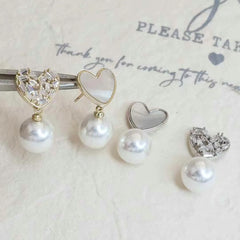 Female Heart Small Rhinestone Imitation Pearl Small Drop Earring Elegant Graceful Fashion Charms Bulk Daily Jewelry Accessories