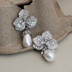 Ladies Flower Imitation Pearl Medium Drop Earring Elegant Glitter Dainty Charms Bulk Jewelry Accessories for Women Daily Office