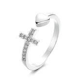 Zircon-encrusted Cross Heart-shaped Opening Rings for Women Couple Simple Rings Unisex in Stock Jewelry Accessories Wholesale