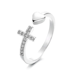 Zircon-encrusted Cross Heart-shaped Opening Rings for Women Couple Simple Rings Unisex in Stock Jewelry Accessories Wholesale
