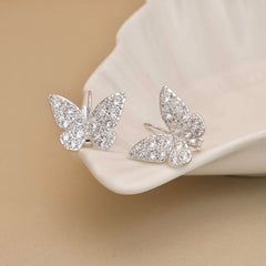 Women Butterfly Silver Small Stud Earring Fashion Elegant Glitter Sparking Wholesale Jewelry Accessories for Female Office Daily