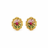 Women S925 Silver 18k Gold-plated Natural Stone Hand-Painted Drip Glaze Stud Earring Elegant Fashion Jewelry for Female Daily
