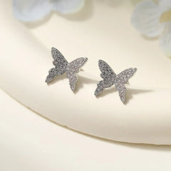 Simple Classic Minimalistic Butterfly Glitter Stud Earrings for Girls Elegant Glamorous Charms Jewelry for Women Accessories