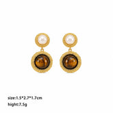 Fashion Tiger Eye Stone Copper 18K Gold Plated S925 Silver Drop Earrings for Girls Trendy Jewelry for Women Ladies Wholesale