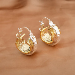 Metal Hammered Hoop Earrings Gold Silver Plated Irregular Wavy Double Layer Chunky Statement Jewelry Women Accessories Wholesale