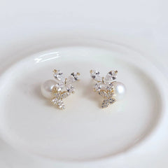 Elegant Sweet Cute Animals Rhinestone Stud Earrings for Girls Imitation Pearl Jewellry for Women Ladies Accessories Butterfly