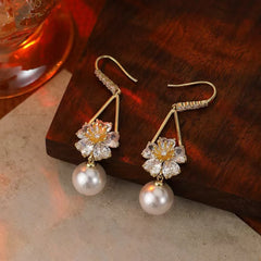 Luxury Vintage Art Deco Elegant Drop Earrings for Girls Classic Adorable Flower Floral Jewellry for Women Ladies Accessories