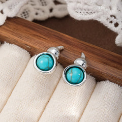 Fashion Turquoise Chalcedony Gourd Stud Earrings for Girls Sweet Trendy White K Plated Jewelry for Women Ladies Wholesale Bulk