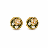 Fashion Freshwater Pearl Hand-Painted Drip Glaze Flower Stud Earrings for Girls Sweet Copper 18K Gold Jewelry Wholesale Bulk