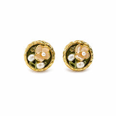 Fashion Freshwater Pearl Hand-Painted Drip Glaze Flower Stud Earrings for Girls Sweet Copper 18K Gold Jewelry Wholesale Bulk