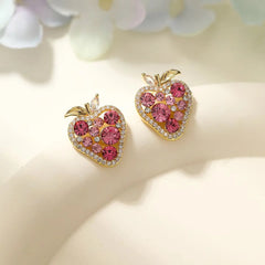 Female Strawberry Fox Cartoon Small Stud Earring Fashion Glitter Sparking Lovely Cute Jewelry Accessories for Ladies Daily Use
