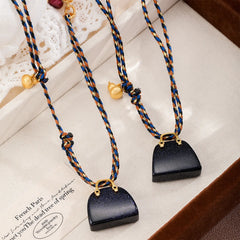 Unisex Blue Turquoise Tiger Eye Stone Braided Rope Black Bag Pendant Necklace 18k Gold-plated S925 Silver in Stock Daily Jewelry