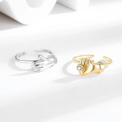 Hand In Hand Open Rings Women Gold and Silver Adjustable Friendship Couple Promise Ring with Zircon Fashion Jewelry Gift Bulk