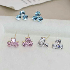 Glitter Simple Rhinestone Fine Stud Earrings for Girls Cute Sweet Fashion Elegant Jewelry for Women Ladies Accessories Wholesale