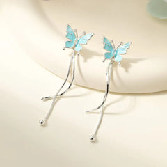 Fashion Fine Charm Tassels Drop Earrings for Girls Sweet Butterfly Imitation Pearl Simple Jewelry for Women Ladies Accessories