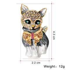 Fashion Glitter Sparking Animals Kitten Cat Brooches for Girls Luxury Pins Jewelry for Women Ladies Accessories Wholesale Chic