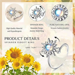 Rotatable Sunflower Moonstone Rings Women's Simple Versatile Design Adjustable Rings Romantic Trendy Jewelry Accessory Wholesale