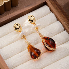 Women Red Glass Crystal Beads S925 Silver 18k Gold-plated Freshwater Pearl Earring Elegant Trendy Low MOQ in Stock Daily Jewelry