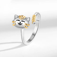Japanese and Korean Fashion Rings Cute Cat Cartoon Spinning Simple Personalized Ring for Female Teenager Accessories Wholesale