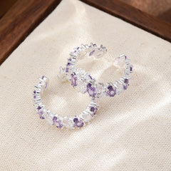Women White Purple Zircon Copper Plated Palladium White K Rings Fashion Sparking Factory Price in Stock Jewelry for Causal Daily