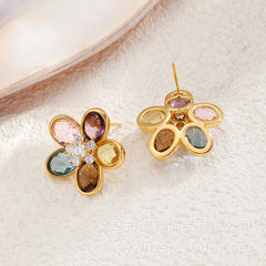Female Colorful Cut Glass Rhinestone White Zircon S925 Silver Star Shape Stud Earring Fashion Vintage in Stock Daily Jewelry