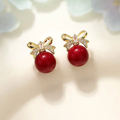 Elegant Trendy Vintage Retro Stud Earrings for Girls Bowknot Graceful Charms Jewelry for Women Ladies Accessories Wholesale