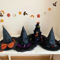 Halloween Witch Hat for Kids Butterfly Skull Spooky Cute Children Costume Party Headwear Trick or Treat Magic Witchcraft Gift