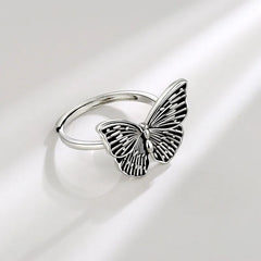Vintage Silver Butterfly Open Rings Women Adjustable Boho Statement Insect Design Hollowed-out Rings Fashion Jewelry Gift Bulk